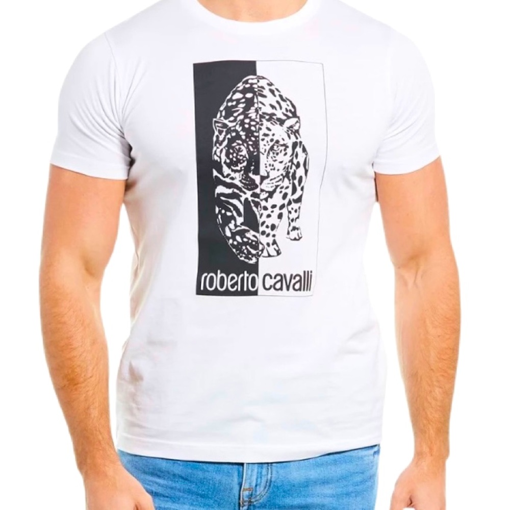 Roberto Cavalli Mens Leopard Graphic Print T-Shirt